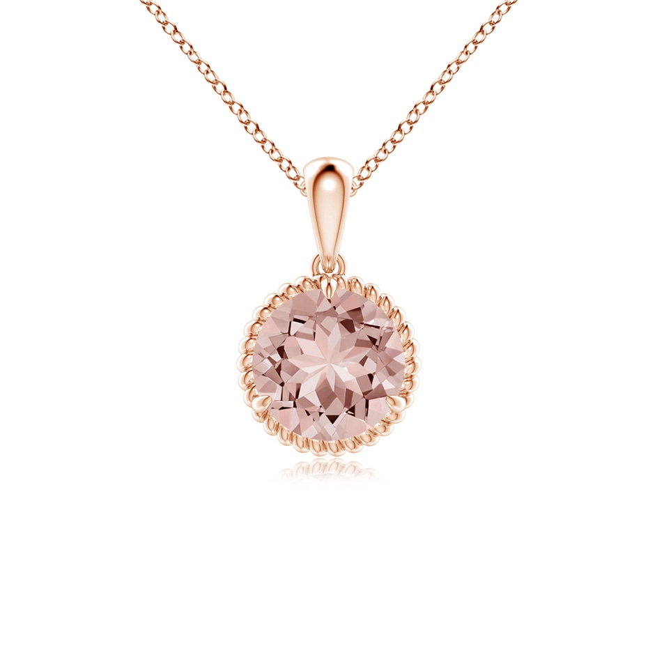 7mm AAAA Rope-Framed Claw-Set Morganite Solitaire Pendant in Rose Gold 