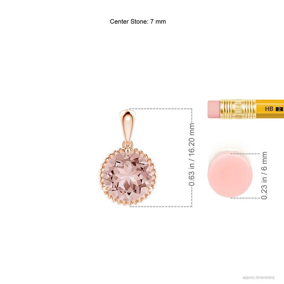 7mm AAAA Rope-Framed Claw-Set Morganite Solitaire Pendant in Rose Gold ruler