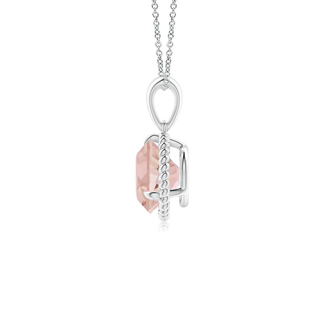 7mm AAAA Rope-Framed Claw-Set Morganite Solitaire Pendant in White Gold - side 199