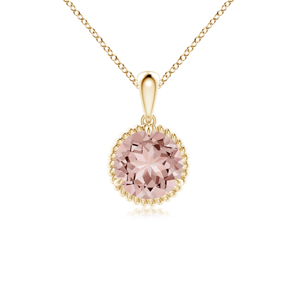 7mm AAAA Rope-Framed Claw-Set Morganite Solitaire Pendant in Yellow Gold