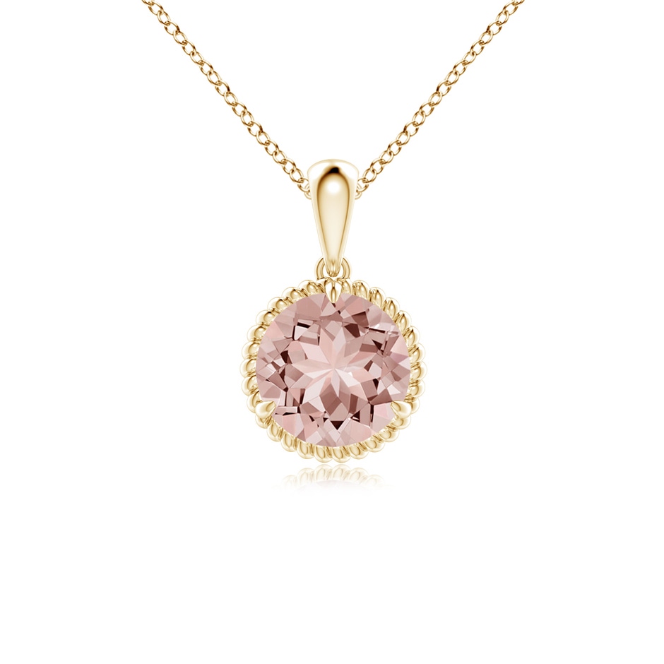 7mm AAAA Rope-Framed Claw-Set Morganite Solitaire Pendant in Yellow Gold 
