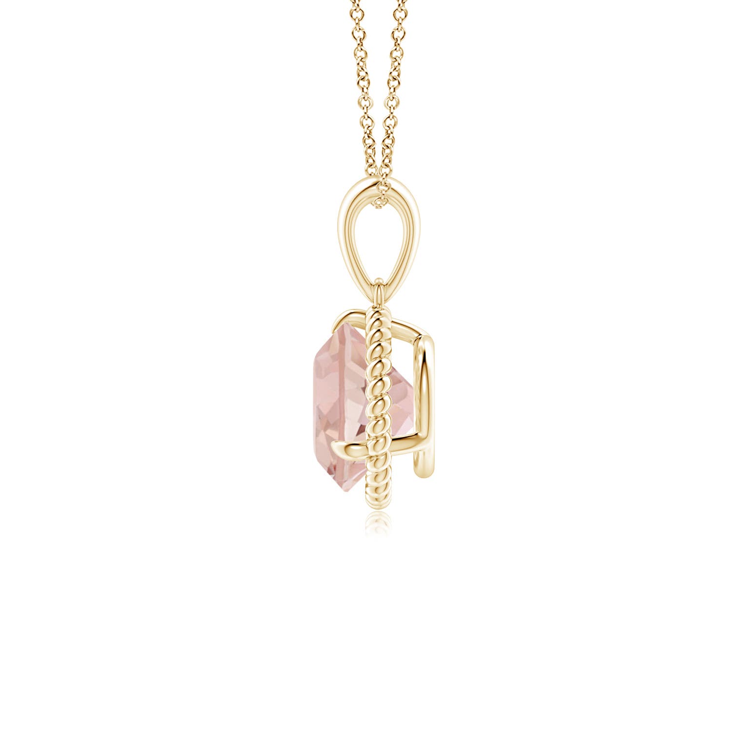 7mm AAAA Rope-Framed Claw-Set Morganite Solitaire Pendant in Yellow Gold