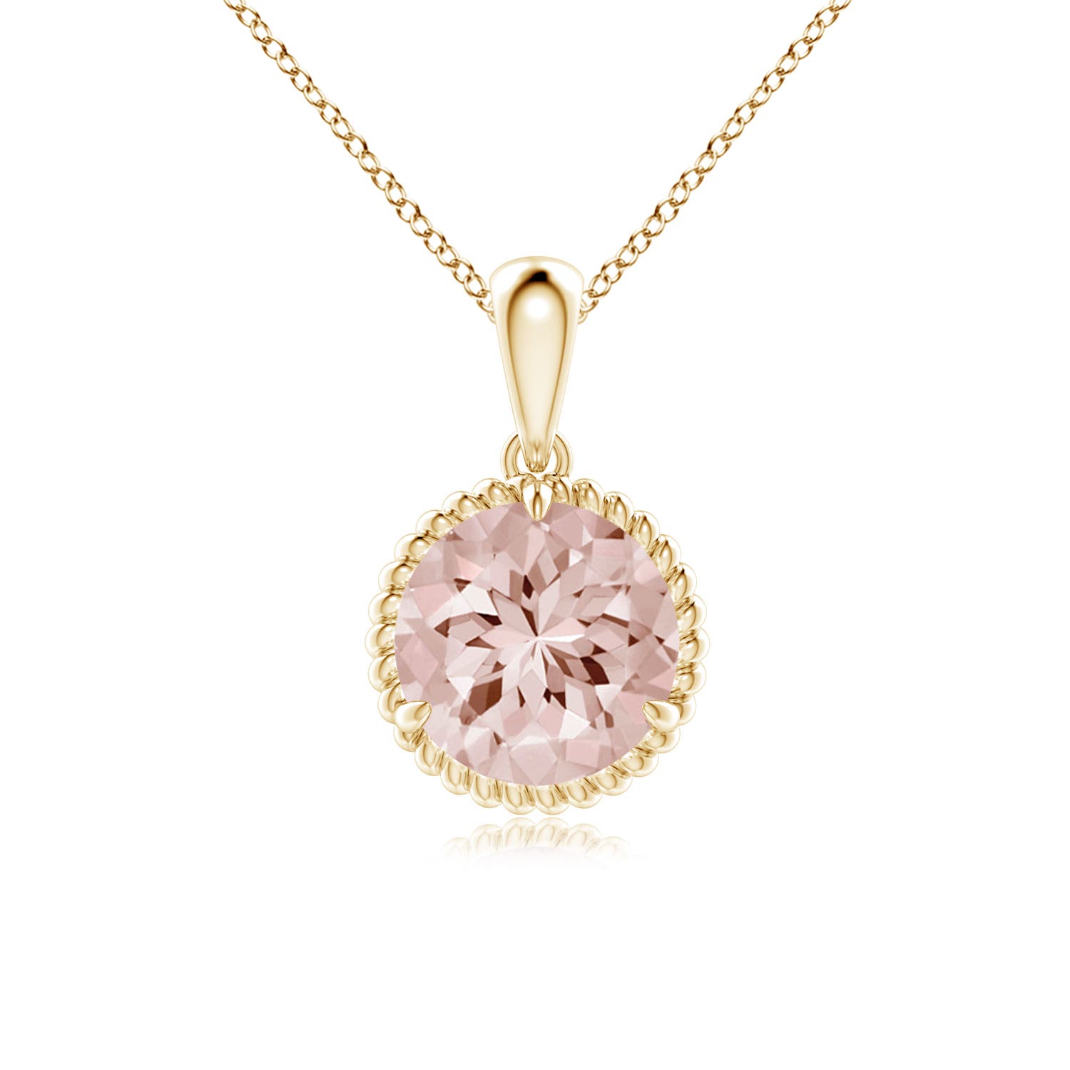 8mm AA Rope-Framed Claw-Set Morganite Solitaire Pendant in 18CT Yellow Gold