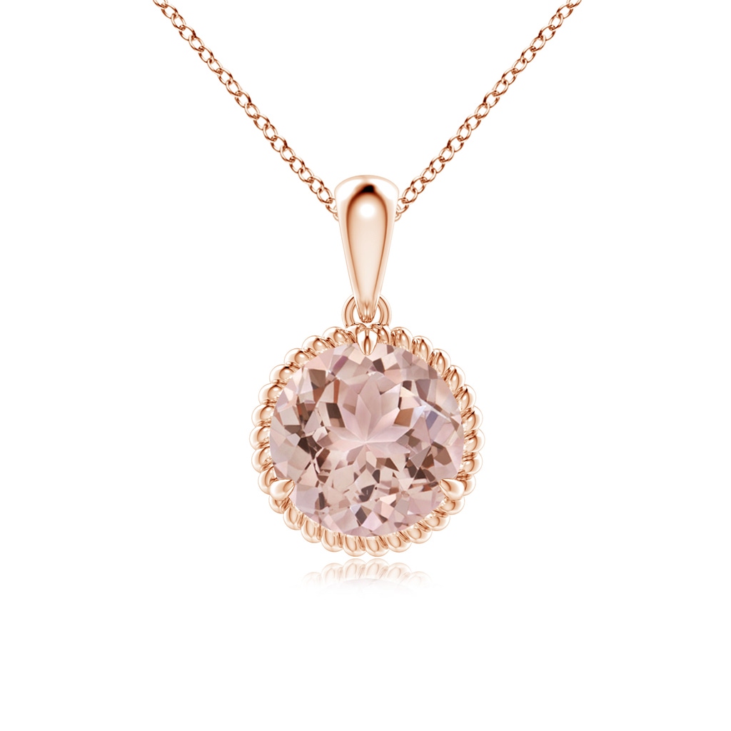 8mm AAA Rope-Framed Claw-Set Morganite Solitaire Pendant in Rose Gold