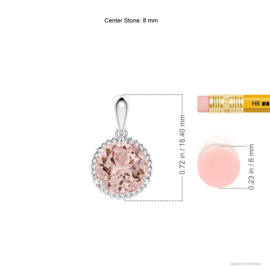 8mm AAA Rope-Framed Claw-Set Morganite Solitaire Pendant in White Gold ruler
