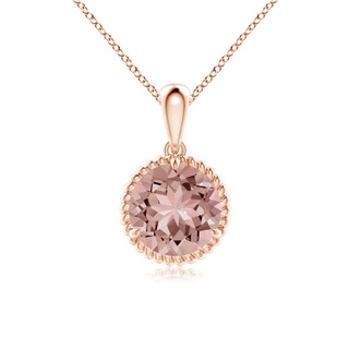 8mm AAAA Rope-Framed Claw-Set Morganite Solitaire Pendant in Rose Gold