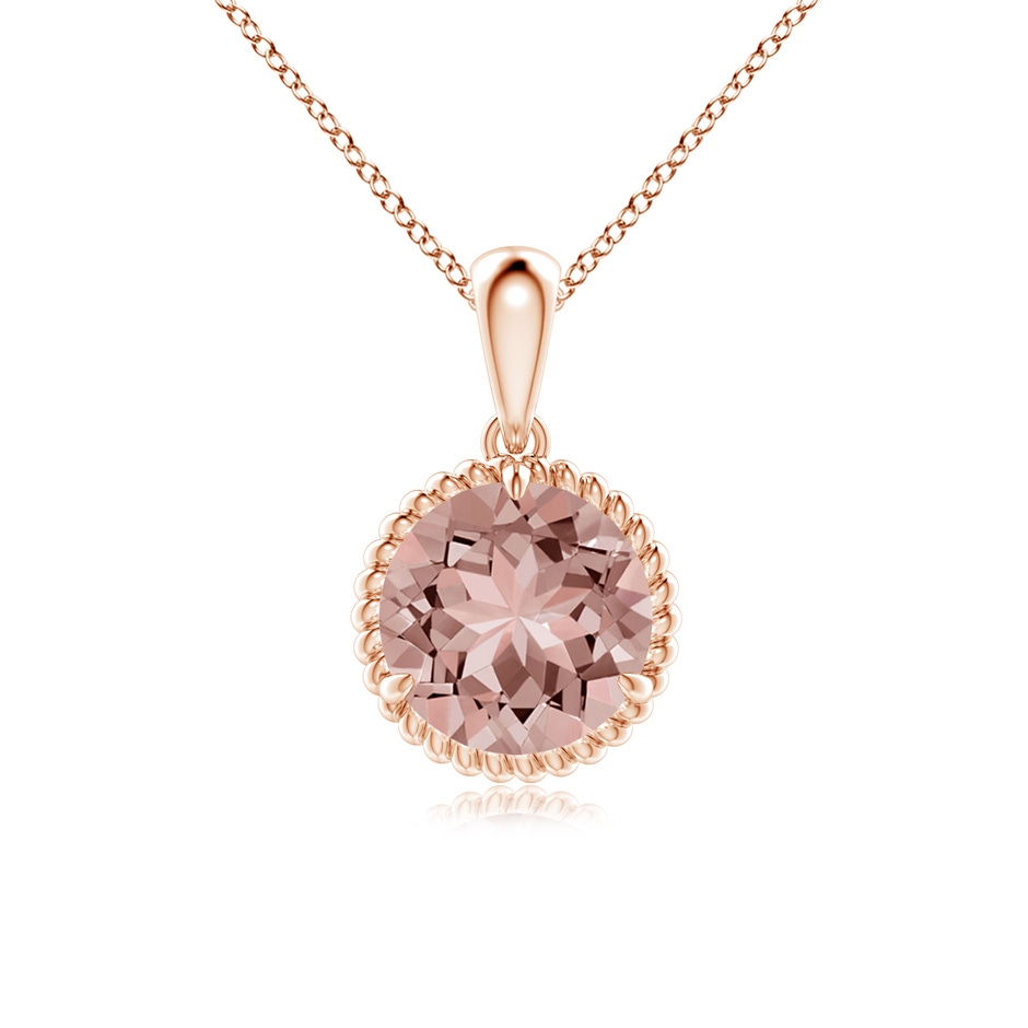 8mm AAAA Rope-Framed Claw-Set Morganite Solitaire Pendant in Rose Gold 