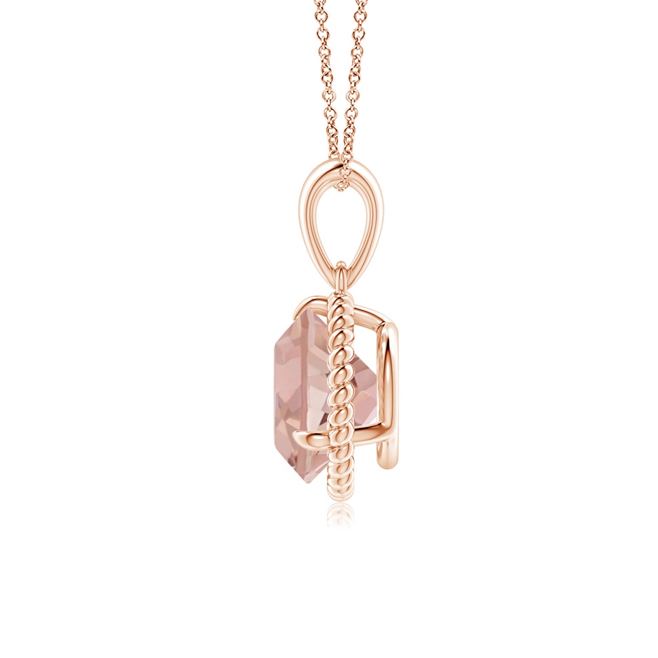 8mm AAAA Rope-Framed Claw-Set Morganite Solitaire Pendant in Rose Gold side 199