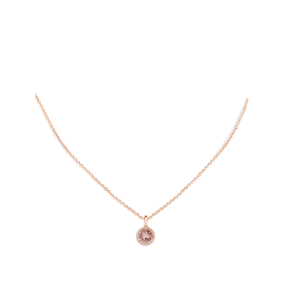 8mm AAAA Rope-Framed Claw-Set Morganite Solitaire Pendant in Rose Gold pen