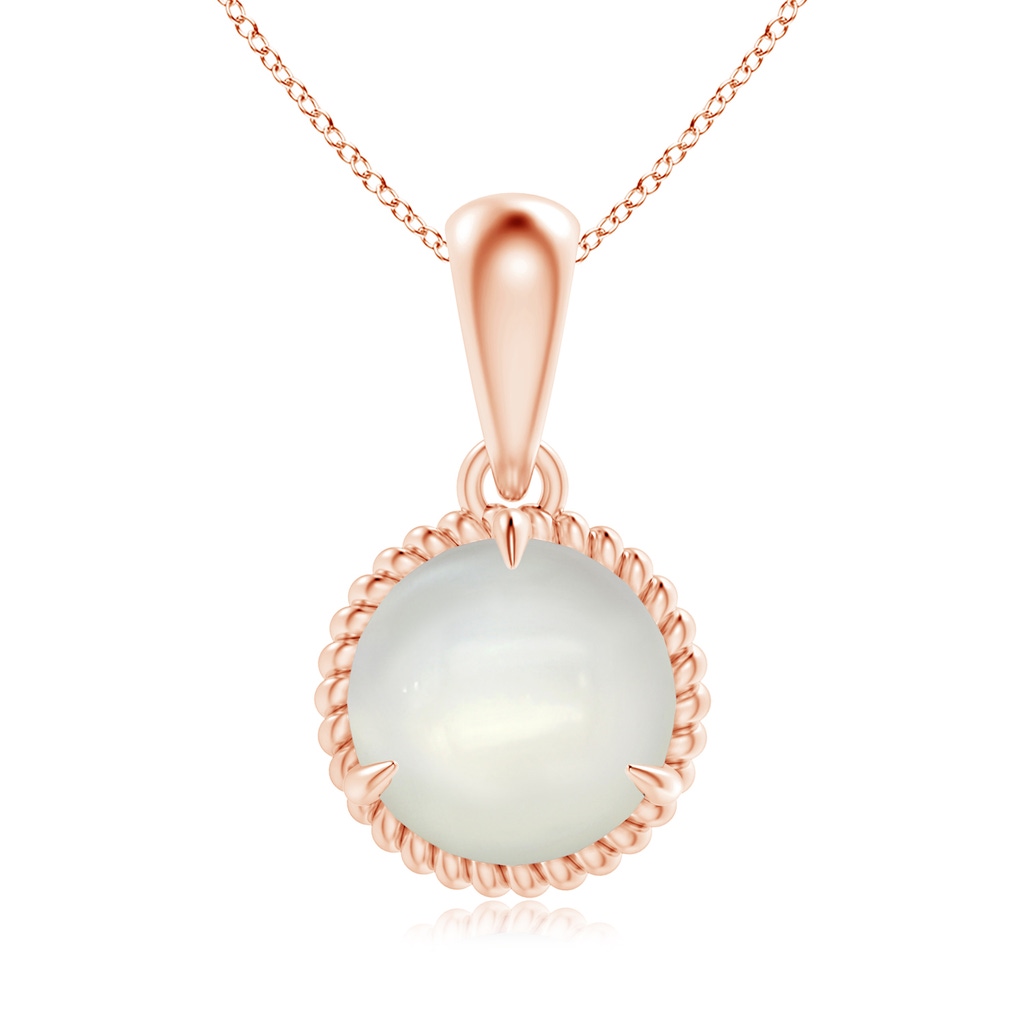 8mm AAAA Rope-Framed Claw-Set Moonstone Solitaire Pendant in Rose Gold 