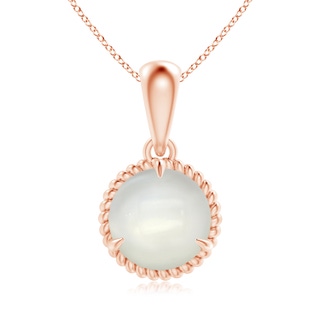 8mm AAAA Rope-Framed Claw-Set Moonstone Solitaire Pendant in Rose Gold