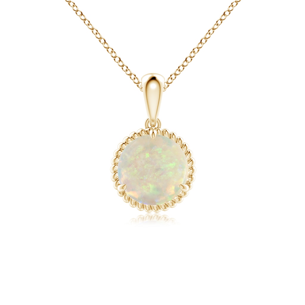 7mm AAA Rope-Framed Claw-Set Opal Solitaire Pendant in Yellow Gold