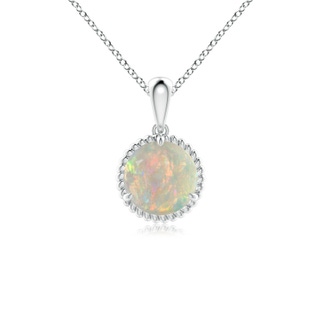 7mm AAAA Rope-Framed Claw-Set Opal Solitaire Pendant in 9K White Gold