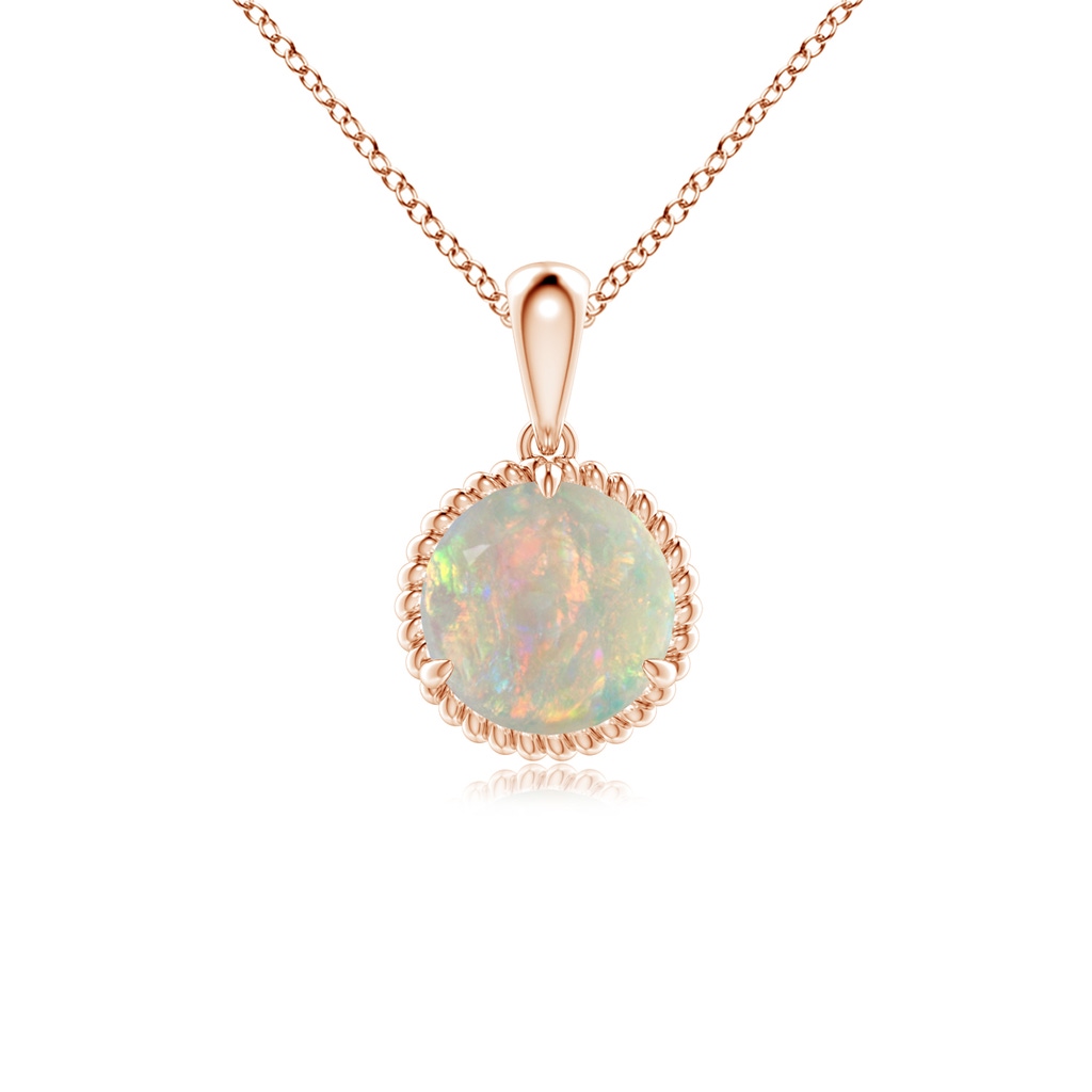 7mm AAAA Rope-Framed Claw-Set Opal Solitaire Pendant in Rose Gold
