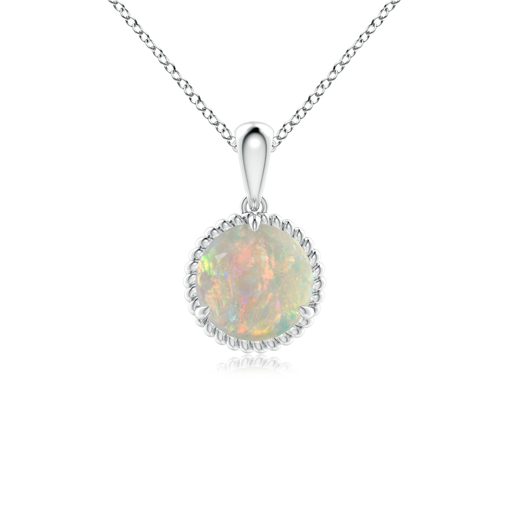 7mm AAAA Rope-Framed Claw-Set Opal Solitaire Pendant in White Gold