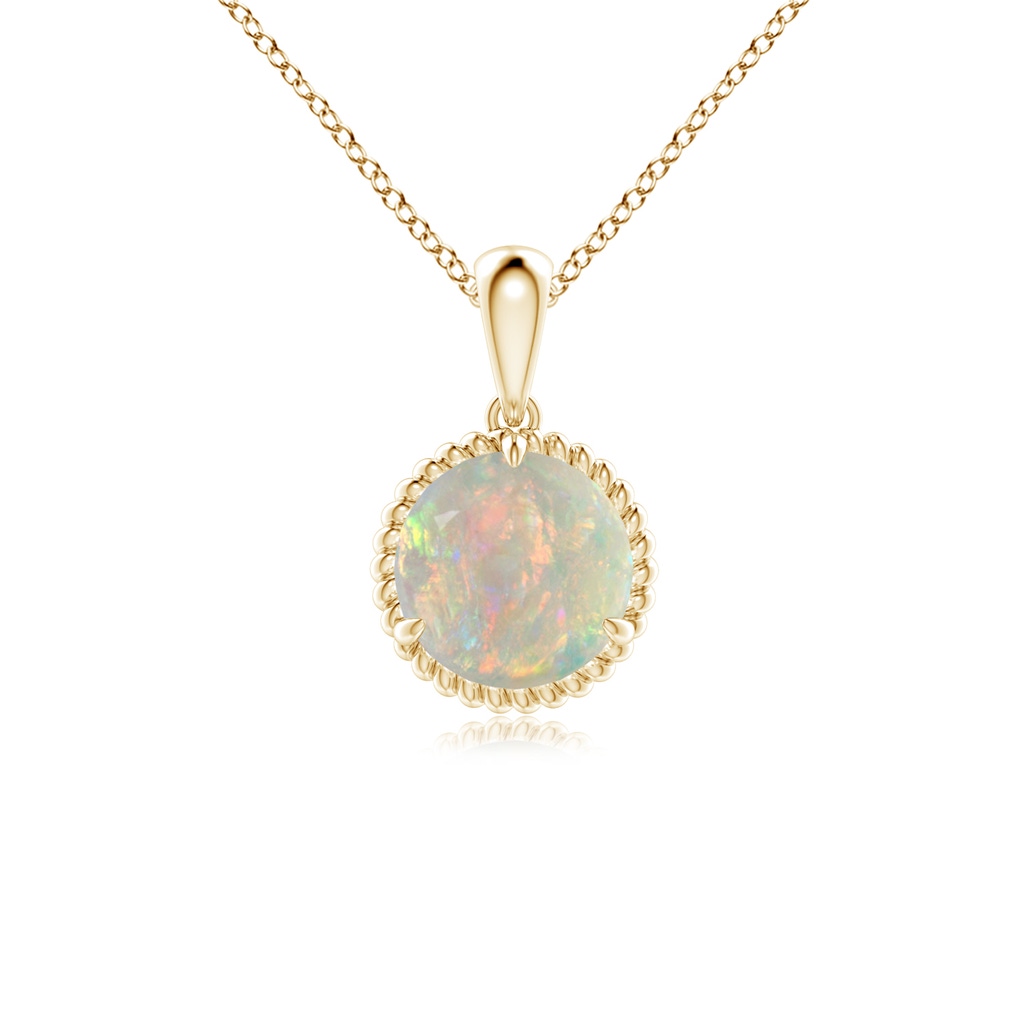 7mm AAAA Rope-Framed Claw-Set Opal Solitaire Pendant in Yellow Gold 