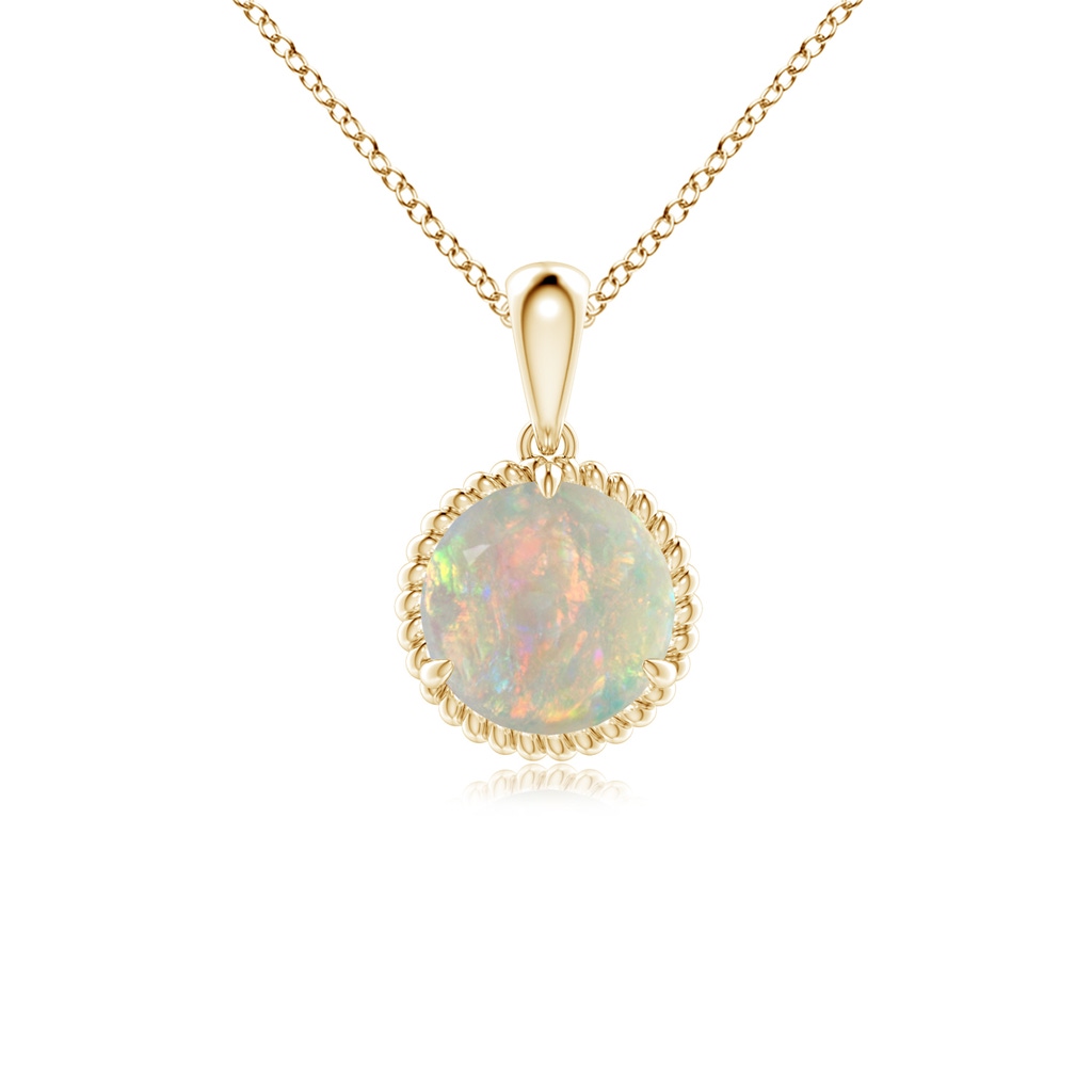 7mm AAAA Rope-Framed Claw-Set Opal Solitaire Pendant in Yellow Gold