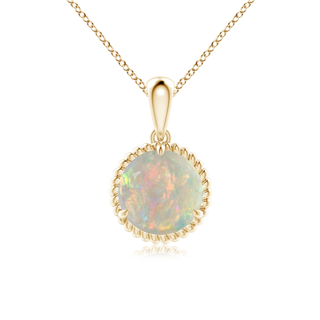 8mm AAAA Rope-Framed Claw-Set Opal Solitaire Pendant in Yellow Gold 