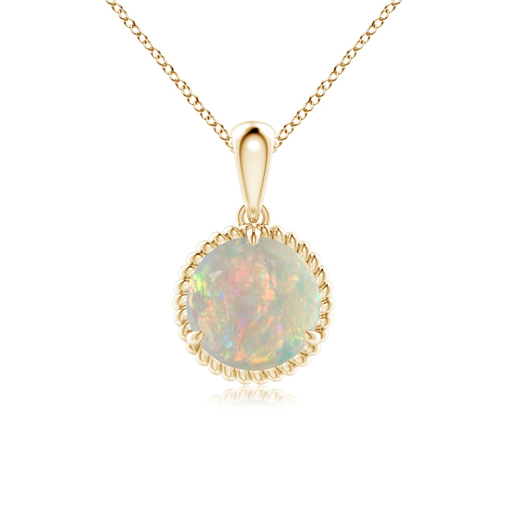 8mm AAAA Rope-Framed Claw-Set Opal Solitaire Pendant in Yellow Gold