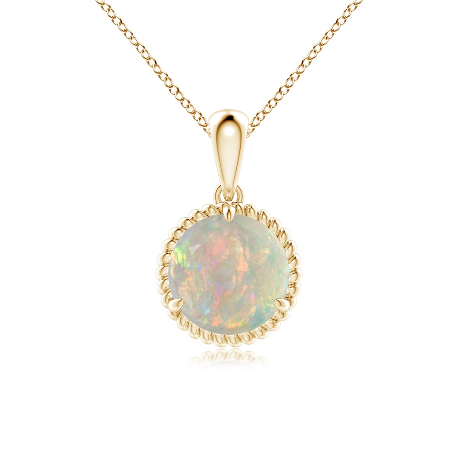 8mm AAAA Rope-Framed Claw-Set Opal Solitaire Pendant in Yellow Gold 