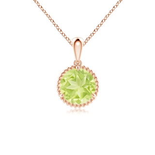 7mm A Rope-Framed Claw-Set Peridot Solitaire Pendant in Rose Gold