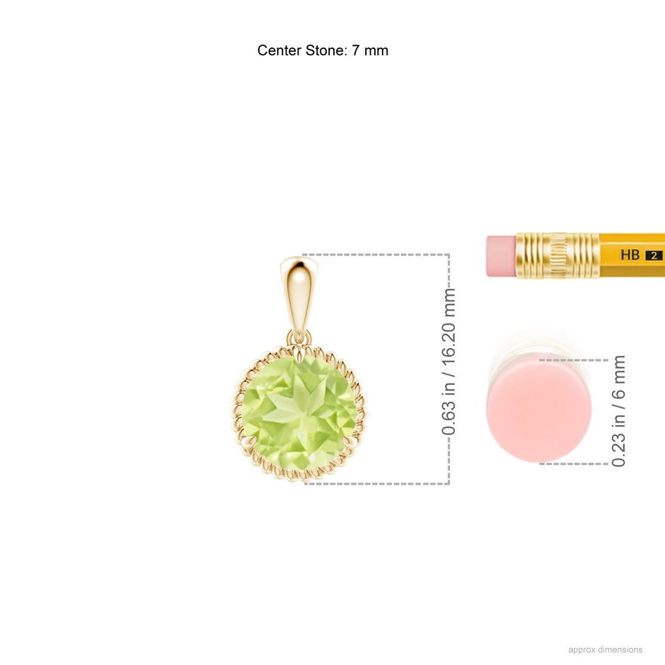 7mm A Rope-Framed Claw-Set Peridot Solitaire Pendant in Yellow Gold ruler