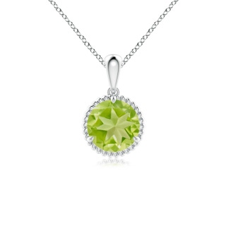 7mm AA Rope-Framed Claw-Set Peridot Solitaire Pendant in White Gold