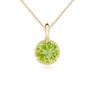 7mm AA Rope-Framed Claw-Set Peridot Solitaire Pendant in Yellow Gold
