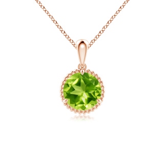 7mm AAA Rope-Framed Claw-Set Peridot Solitaire Pendant in Rose Gold