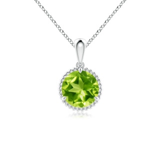 7mm AAA Rope-Framed Claw-Set Peridot Solitaire Pendant in White Gold