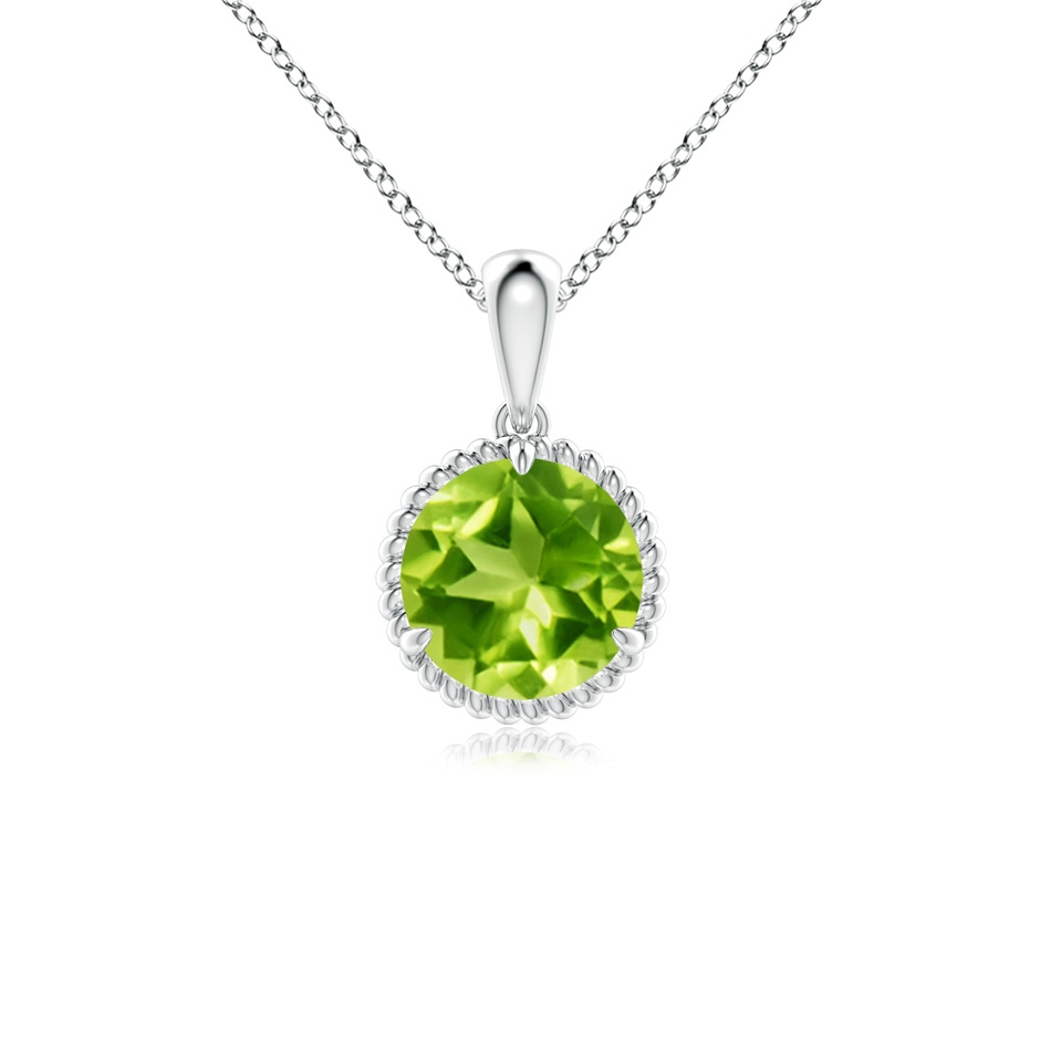 7mm AAA Rope-Framed Claw-Set Peridot Solitaire Pendant in White Gold 