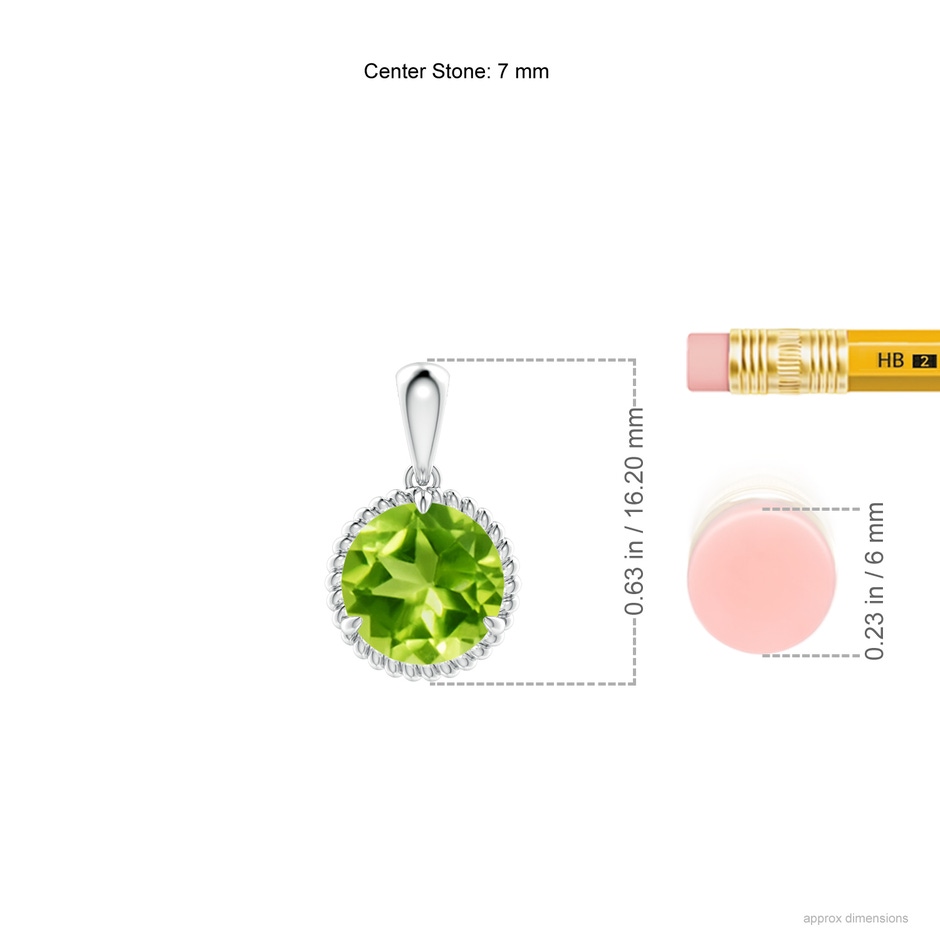 7mm AAA Rope-Framed Claw-Set Peridot Solitaire Pendant in White Gold ruler