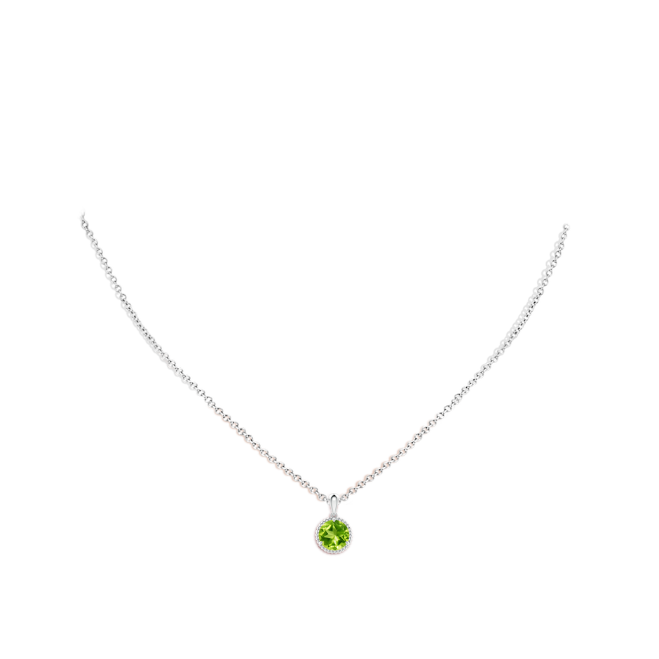 7mm AAA Rope-Framed Claw-Set Peridot Solitaire Pendant in White Gold body-neck