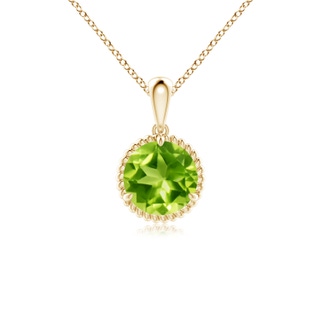 7mm AAA Rope-Framed Claw-Set Peridot Solitaire Pendant in Yellow Gold