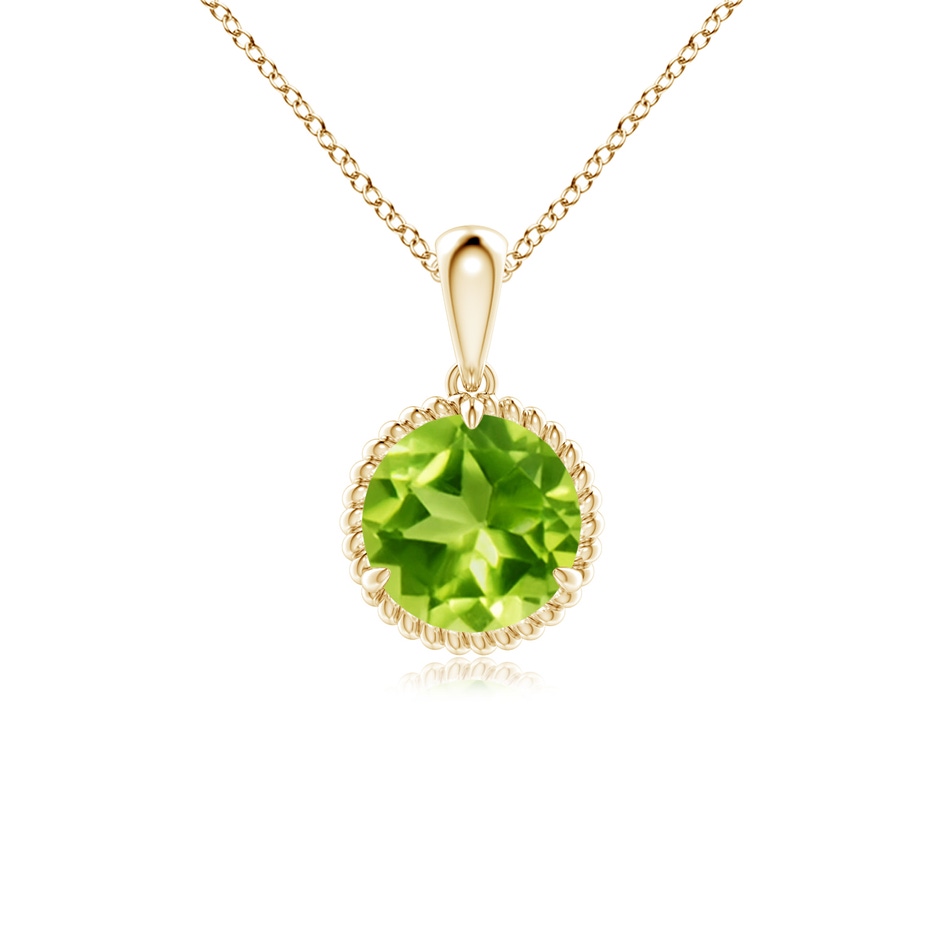 7mm AAA Rope-Framed Claw-Set Peridot Solitaire Pendant in Yellow Gold 