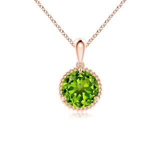 7mm AAAA Rope-Framed Claw-Set Peridot Solitaire Pendant in Rose Gold