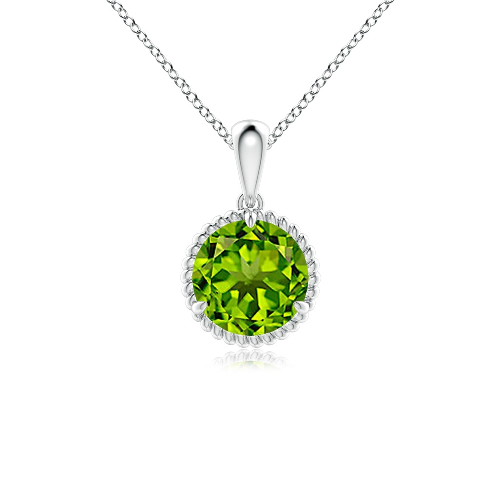 7mm AAAA Rope-Framed Claw-Set Peridot Solitaire Pendant in White Gold
