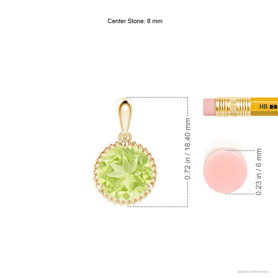 8mm A Rope-Framed Claw-Set Peridot Solitaire Pendant in Yellow Gold ruler