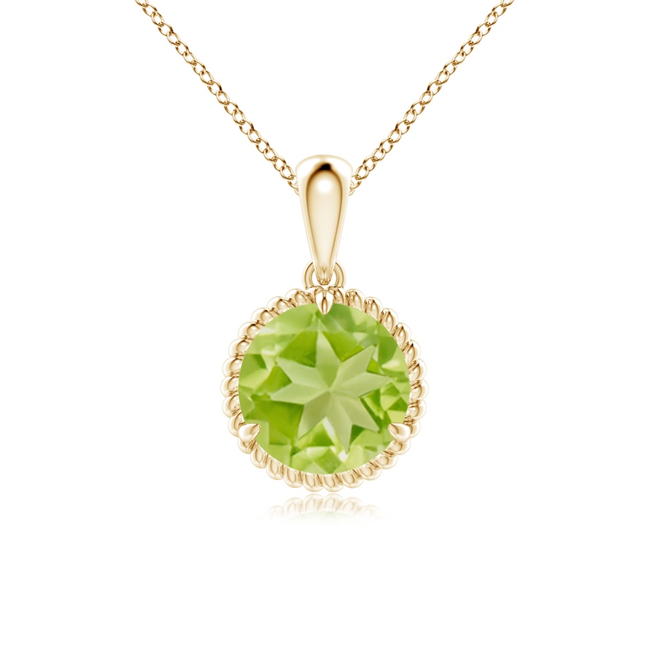 8mm AA Rope-Framed Claw-Set Peridot Solitaire Pendant in Yellow Gold 