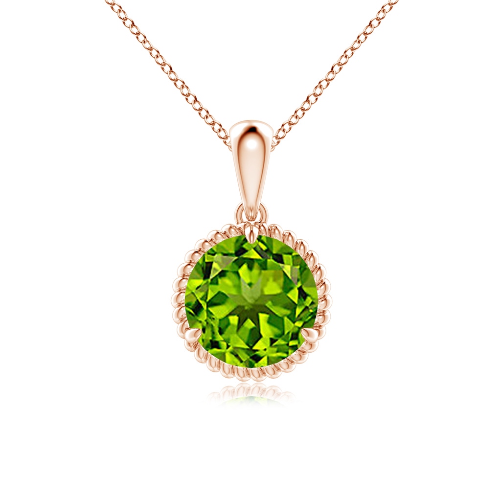 8mm AAAA Rope-Framed Claw-Set Peridot Solitaire Pendant in Rose Gold