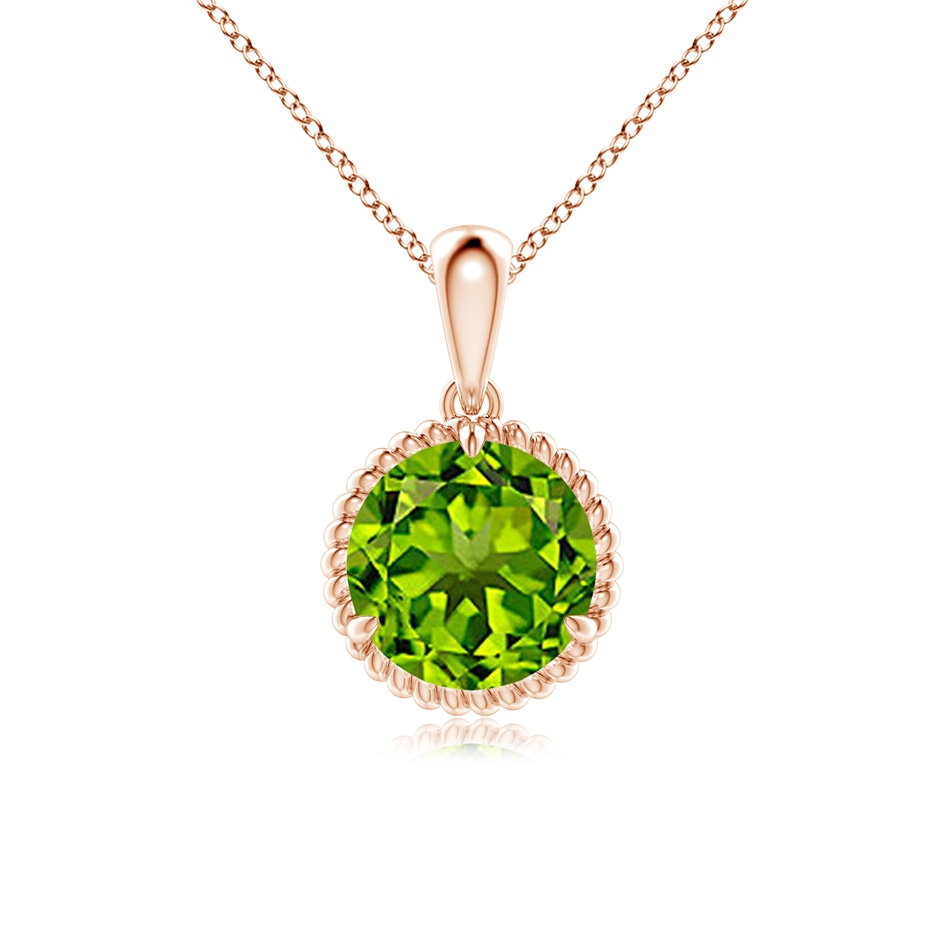 8mm AAAA Rope-Framed Claw-Set Peridot Solitaire Pendant in Rose Gold 