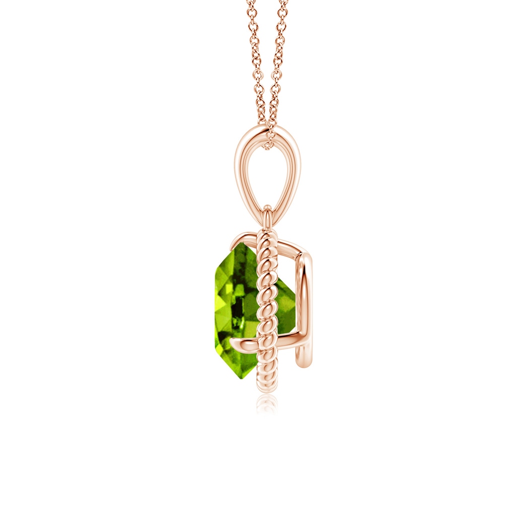 8mm AAAA Rope-Framed Claw-Set Peridot Solitaire Pendant in Rose Gold Side-1