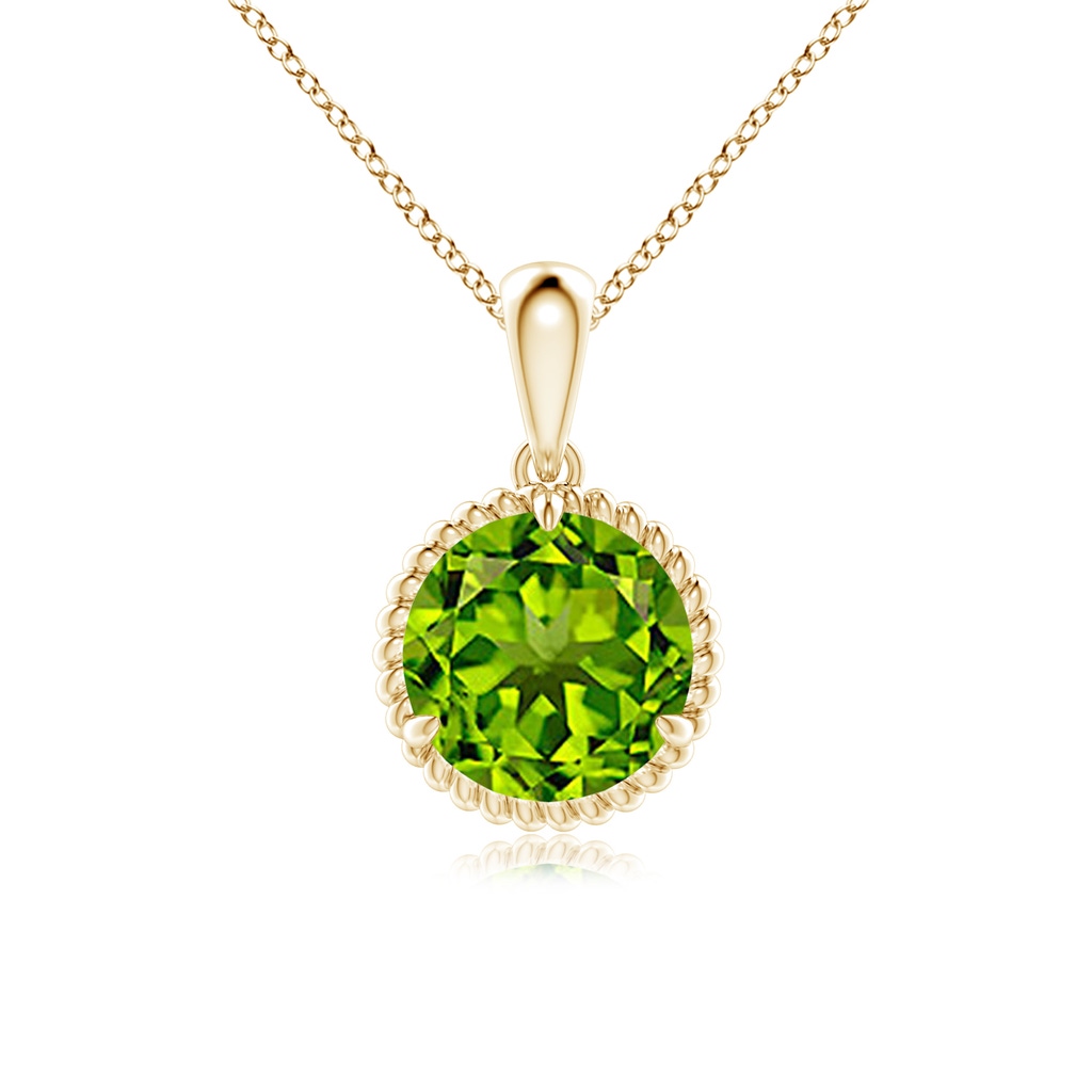 8mm AAAA Rope-Framed Claw-Set Peridot Solitaire Pendant in Yellow Gold 