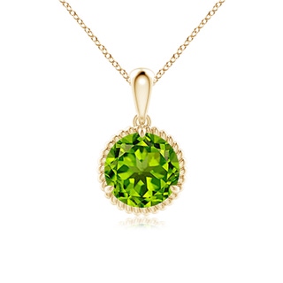 8mm AAAA Rope-Framed Claw-Set Peridot Solitaire Pendant in Yellow Gold