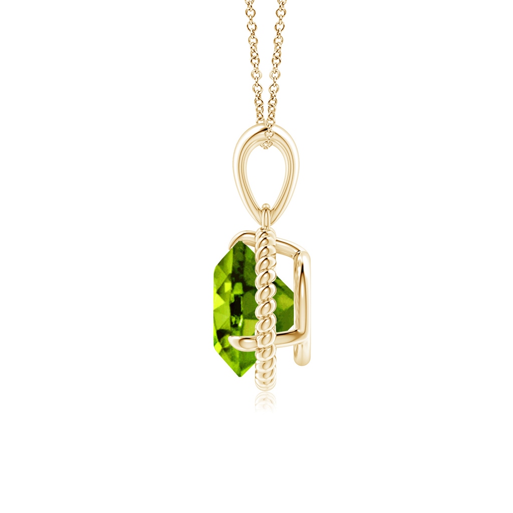 8mm AAAA Rope-Framed Claw-Set Peridot Solitaire Pendant in Yellow Gold Side-1