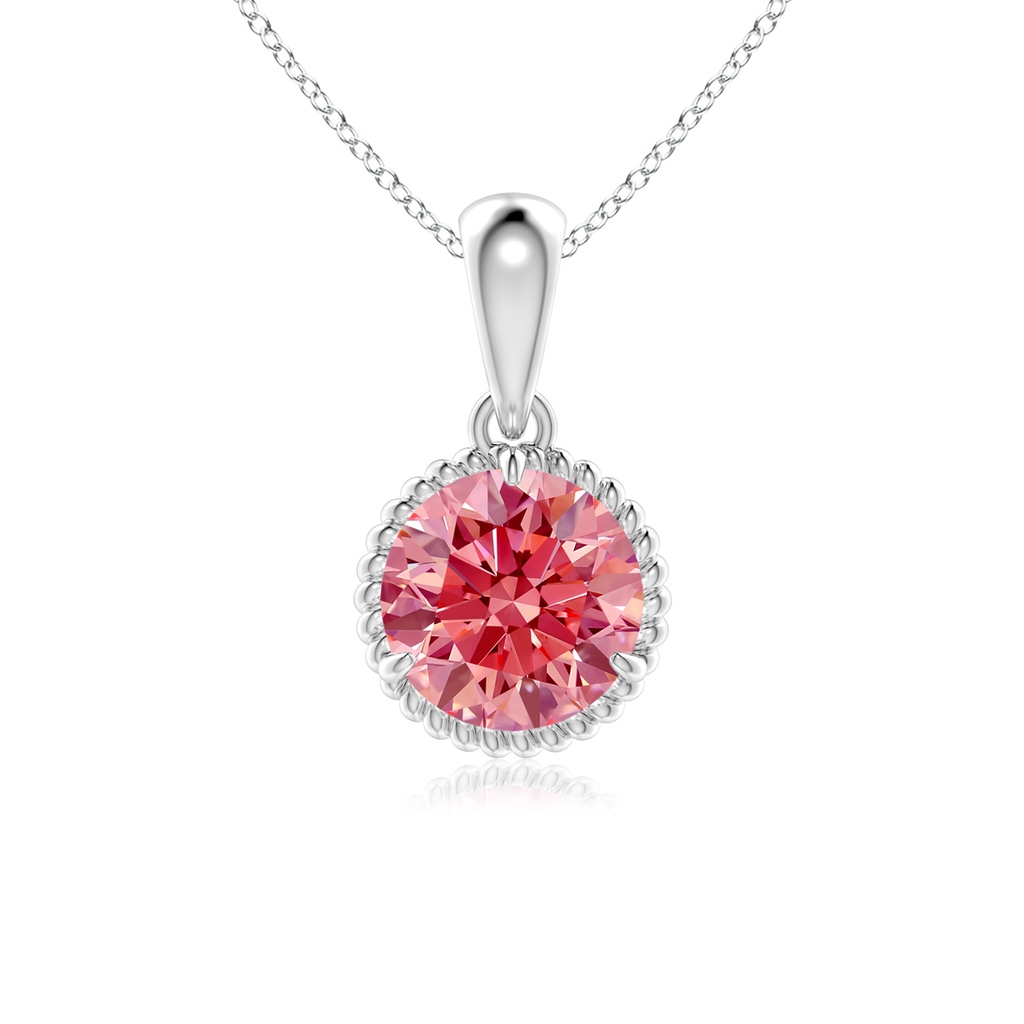 5.1mm AAAA Rope-Framed Claw-Set Fancy Intense Pink Diamond Solitaire Pendant in P950 Platinum