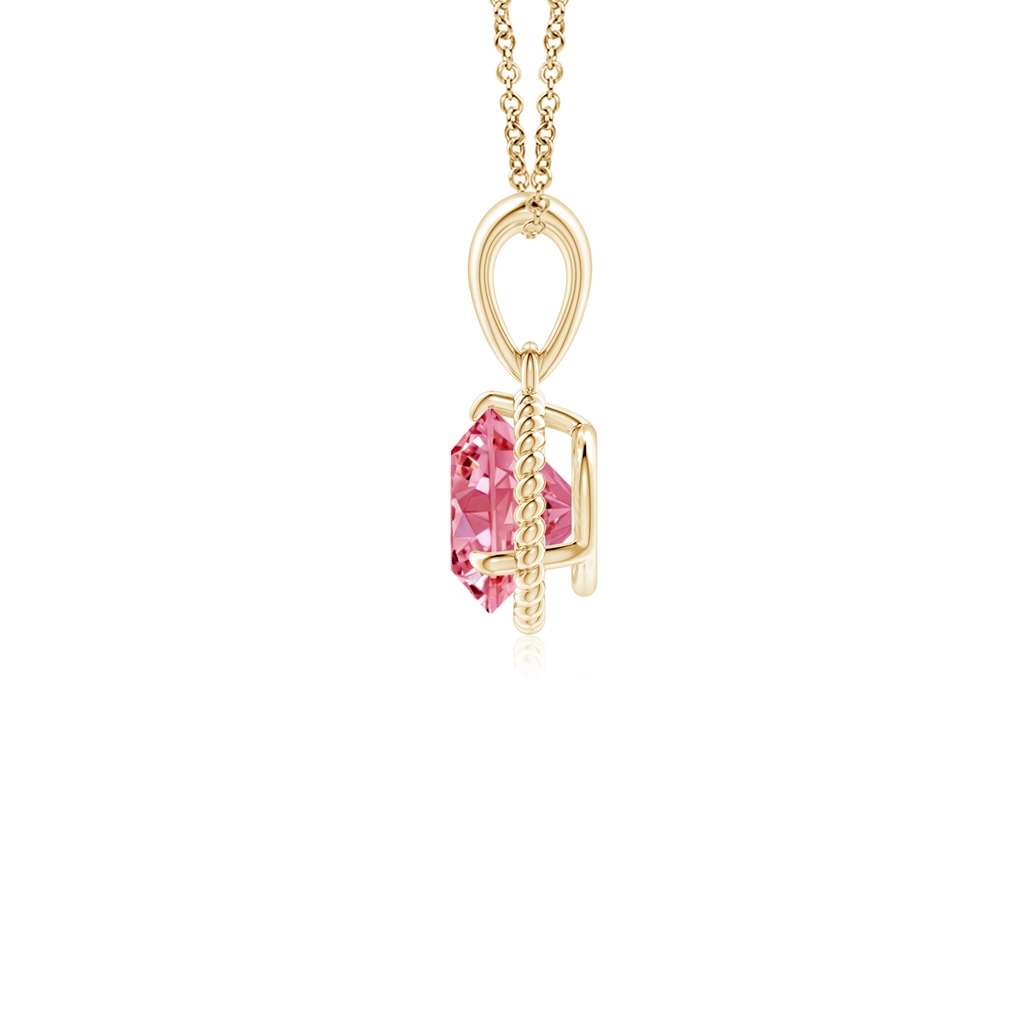 5.1mm AAAA Rope-Framed Claw-Set Fancy Intense Pink Diamond Solitaire Pendant in Yellow Gold - side 199