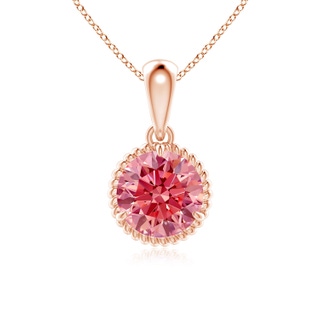 6.4mm AAAA Rope-Framed Claw-Set Fancy Intense Pink Diamond Solitaire Pendant in Rose Gold