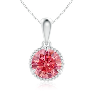 8.1mm AAAA Rope-Framed Claw-Set Fancy Intense Pink Diamond Solitaire Pendant in White Gold