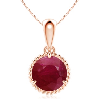 10mm A Rope-Framed Claw-Set Ruby Solitaire Pendant in 10K Rose Gold